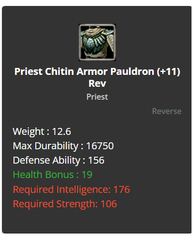 Priest Chitin Armor Set +11