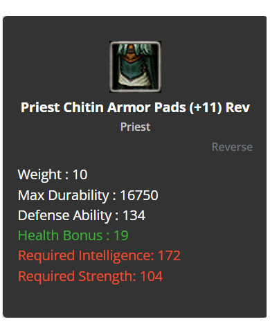 Priest Chitin Armor Set +11