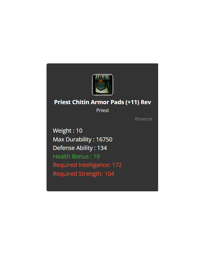 Priest Chitin Armor Set +11