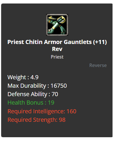 Priest Chitin Armor Set +11