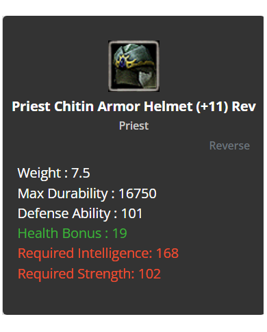 Priest Chitin Armor Set +11