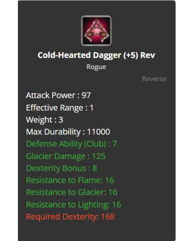 Cold-hearted Dagger +5 Rev