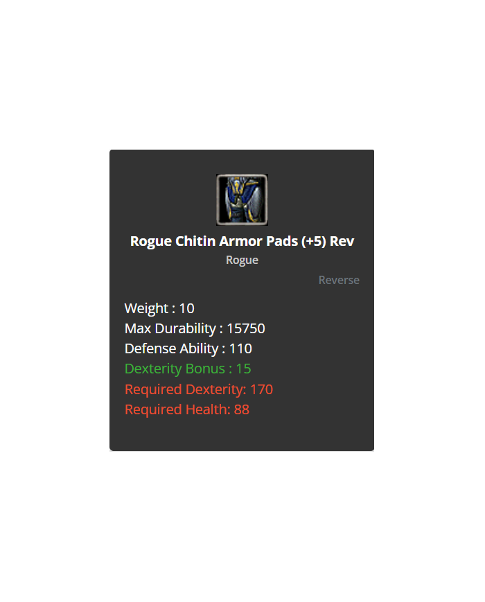 Rogue Chitin Shell Set +5 Rev