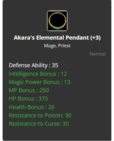 Akara's Elemental Pendant +3