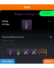 +3 RANGER'S EARRING TOPLU İTEMLER