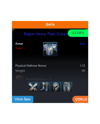 +9 Rogue Heavy Plate Set 17 Dex